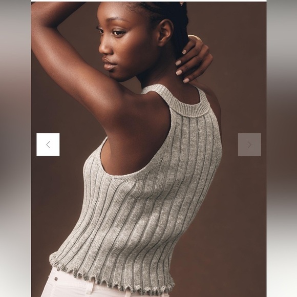 PILCRO Gray Ribbed Knit Halter Top XL minimalist y2k basic cottagecore - Picture 2 of 9